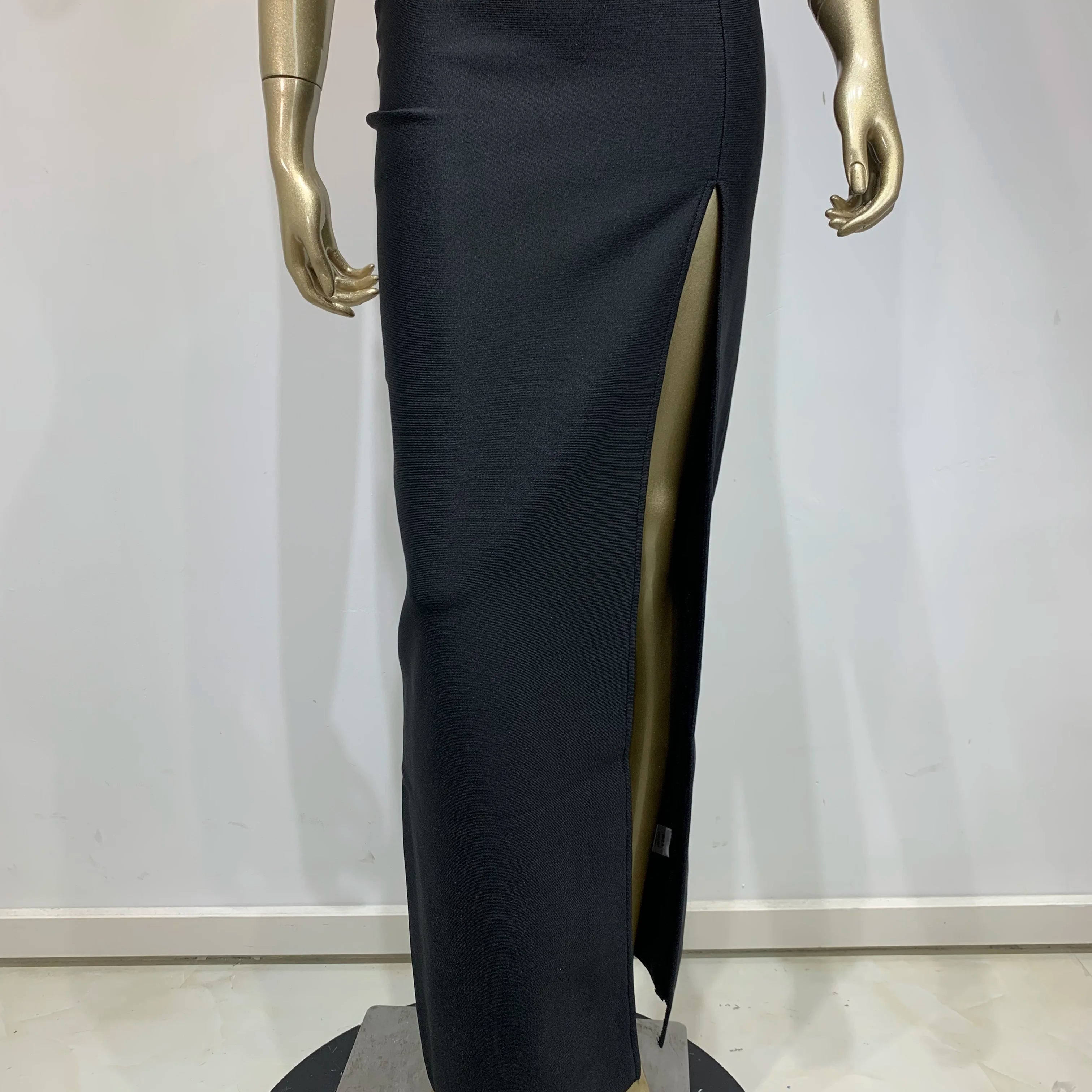 Women Celebrity Sexy Strapless Backless Diamonds Black Maxi Long Bodycon Bandage Dress 2024 Elegant Evening Club Party Outfit