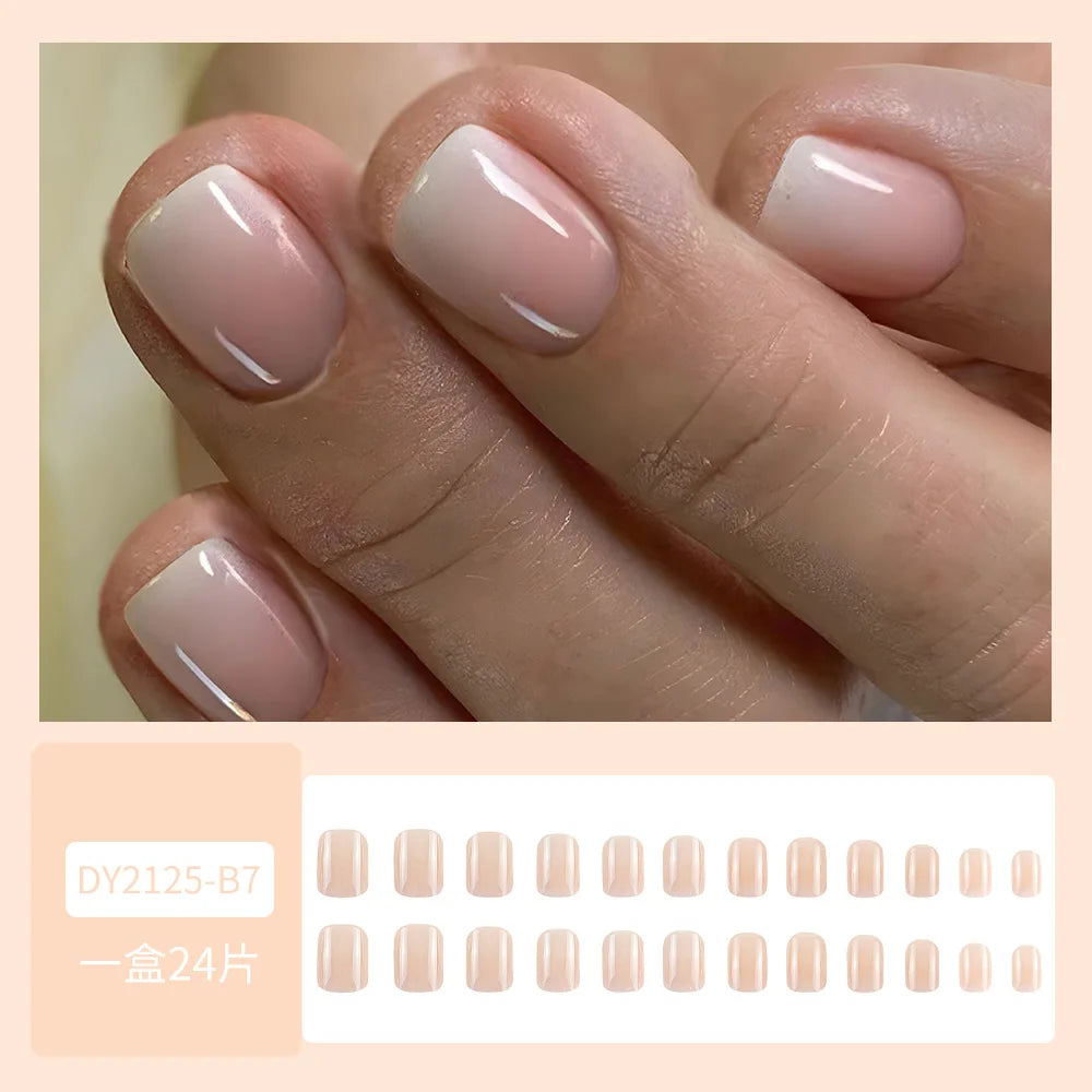 24pcs Nude Pink False Nails Sweet Gradient Pink Almond Fake Nail Tips Wearable Detachable INS Simple Nude Color Press on Nails