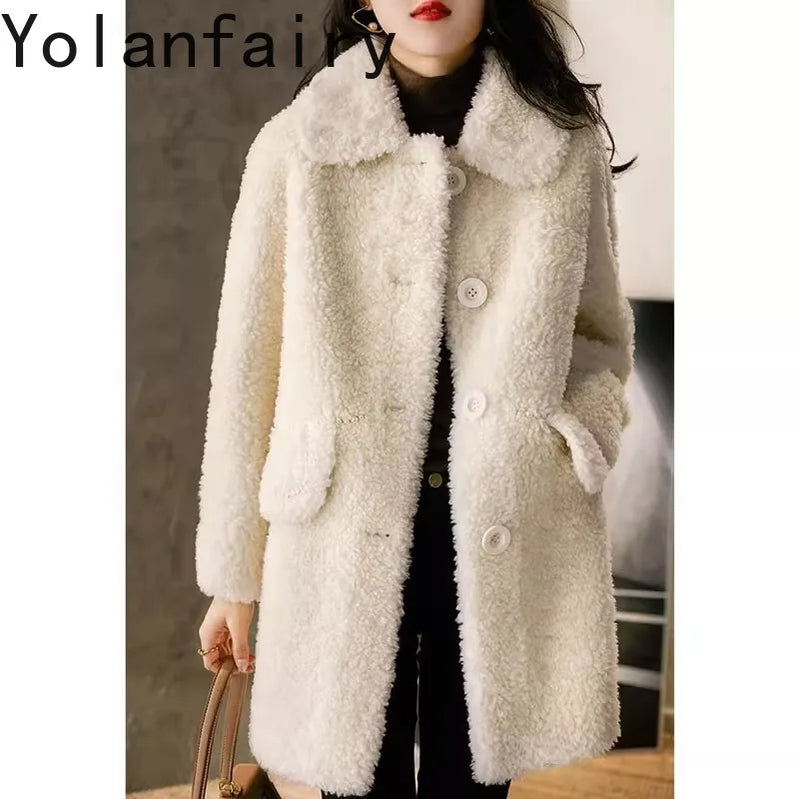 Lamb Fur Coat Women's Winter Jacket 2023 100% Granular Wool Warm Sheep Shearling Real Fur Coats for Women Clothing Fashion FCY