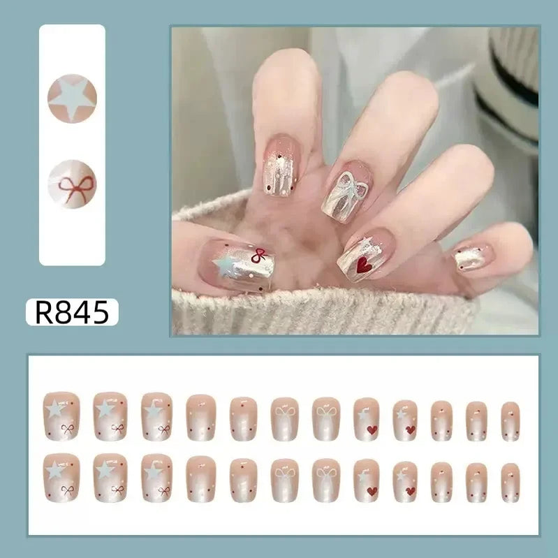 24Pcs/set French Gold Border Nail Elegant&Trendy Wearable Nails for Women Girl New Edition Removable Nail