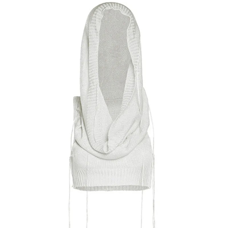 Knitted Y2k Hooded Crop Top Women Summer Sleeveless Off Shoulder T Shirt Top Hooded Tee Street Wear Fashion White Yuqung WHITE