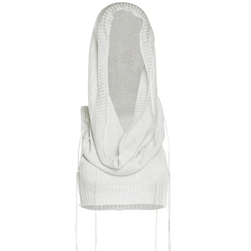 Knitted Y2k Hooded Crop Top Women Summer Sleeveless Off Shoulder T Shirt Top Hooded Tee Street Wear Fashion White Yuqung WHITE