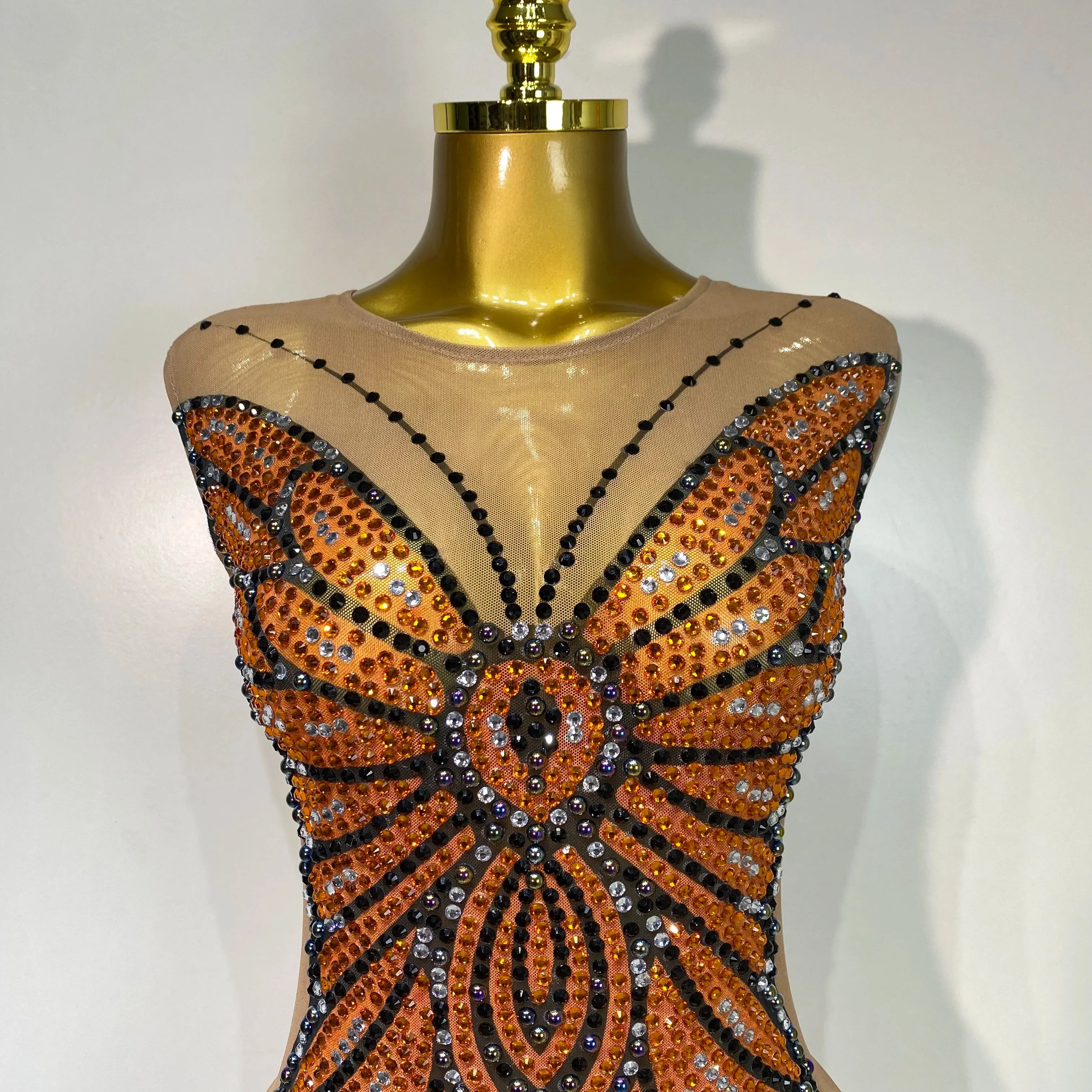 Luxury Rhinestones Mesh Long Dress  Elegant Sexy Sleeveless Birthday Evening Party Gown Performance Singer Stage Outfit