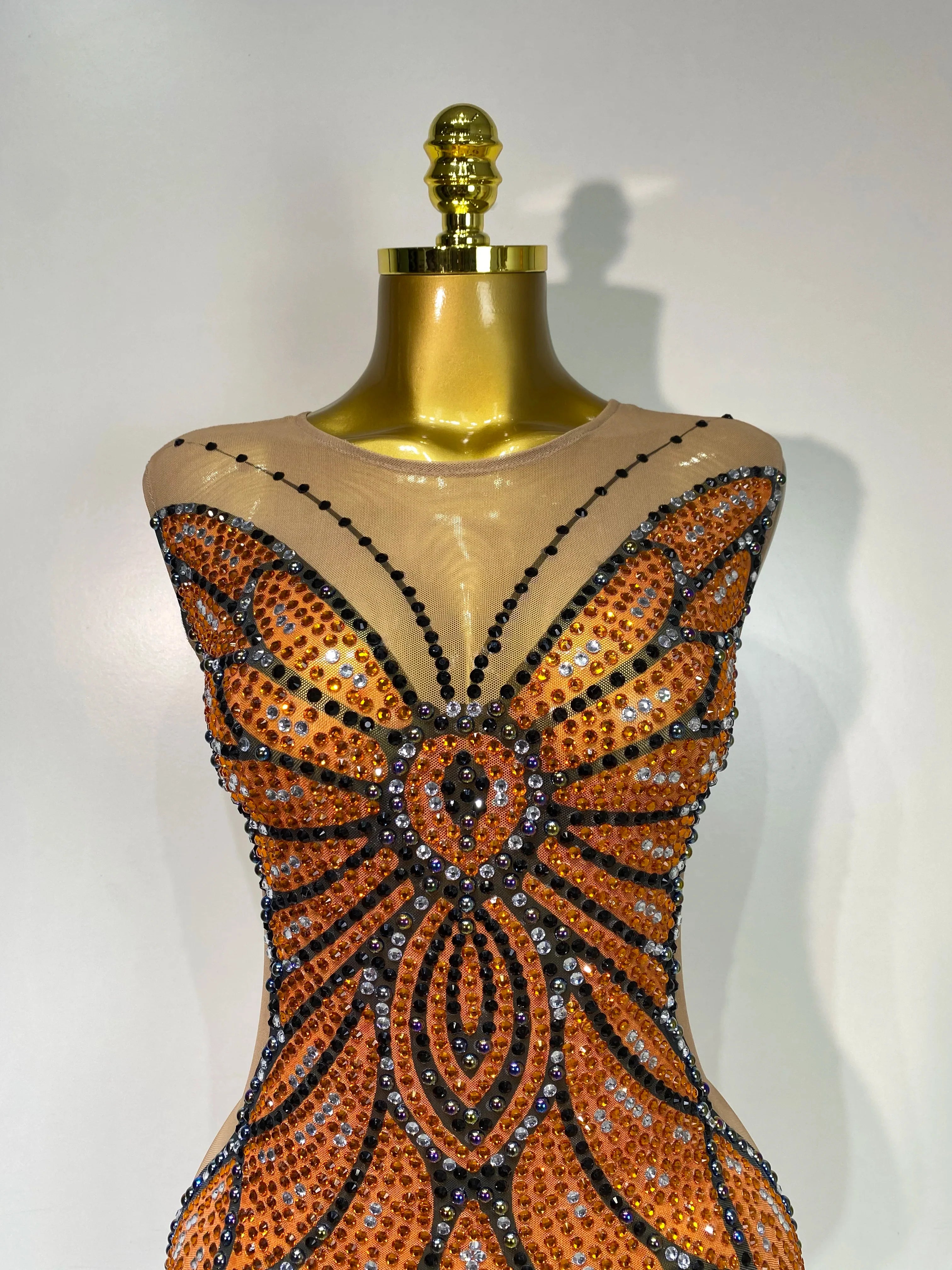 Luxury Rhinestones Mesh Long Dress  Elegant Sexy Sleeveless Birthday Evening Party Gown Performance Singer Stage Outfit