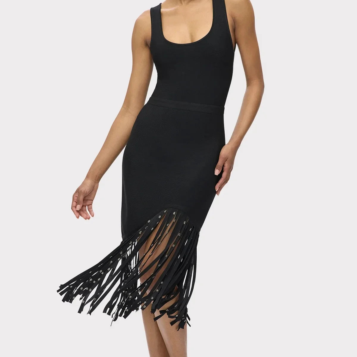 Fashion Crystal Tassel Temperament Suspender Bodycon Bandage Dress Sexy Midi Evening Party Birthday Dresses Vestidos