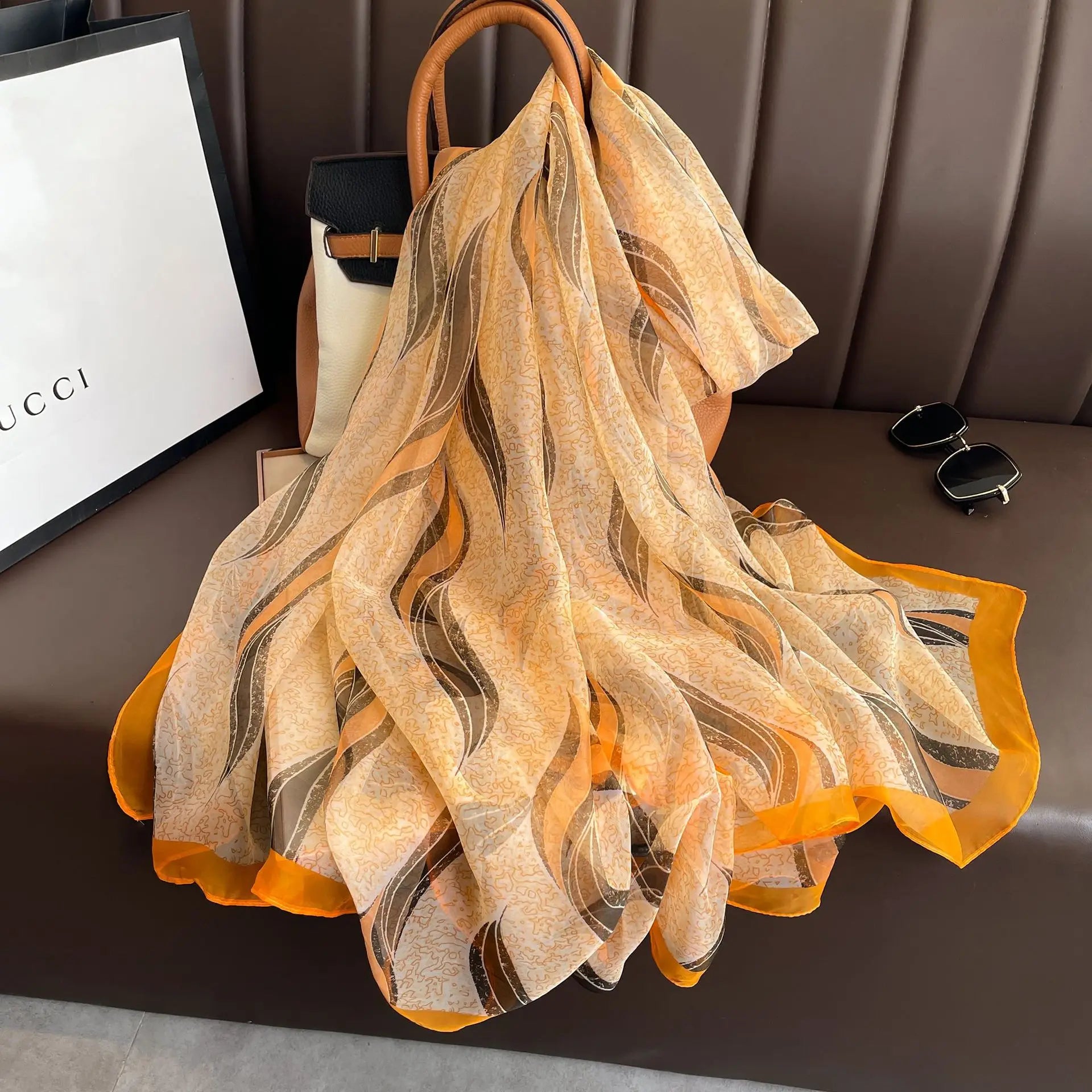 Print Silk Scarf Hijab Women Spring Deisgn Soft Beach Stoles Elegant Head Scarves Echarpe Shawl Satin Large Wrap Echarpe Bandana see chart 39