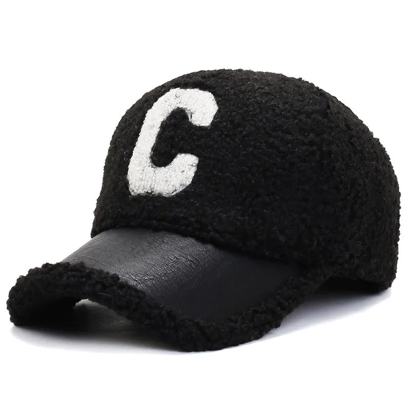 New Winter Caps Letter Embroidery Lamb Wool Baseball Cap Teddy Cashmere Warm Capss black Adjustable