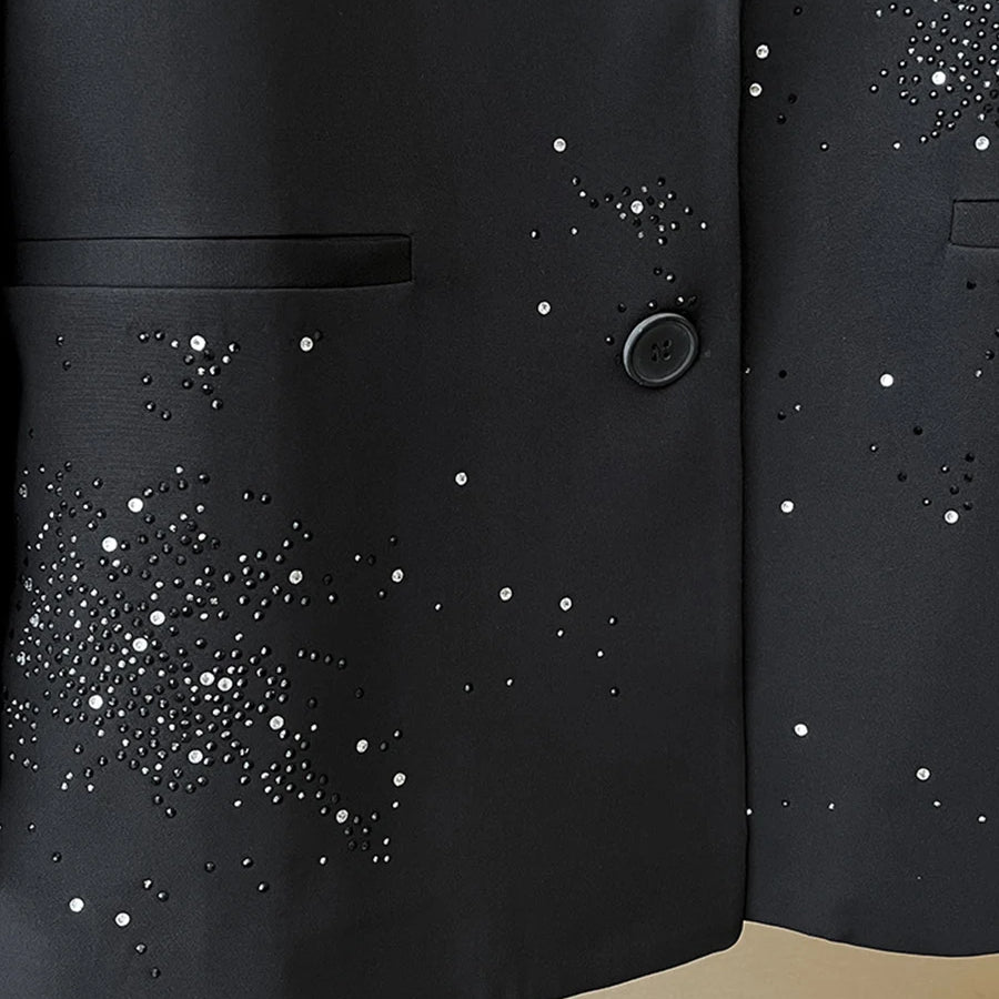 TWOTWINSTYLE Solid Loose Spliced Bead Fashion Blazers for Women Lapel Long Sleeves Patchwork Single Breasted Blazer Female New