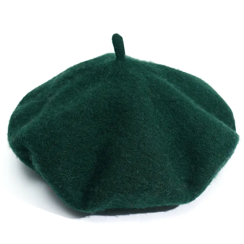 Wool Thick Berets Artist French Beret Women Painter Hat Girls Female Warm Walking Cap dark green 55-57cm