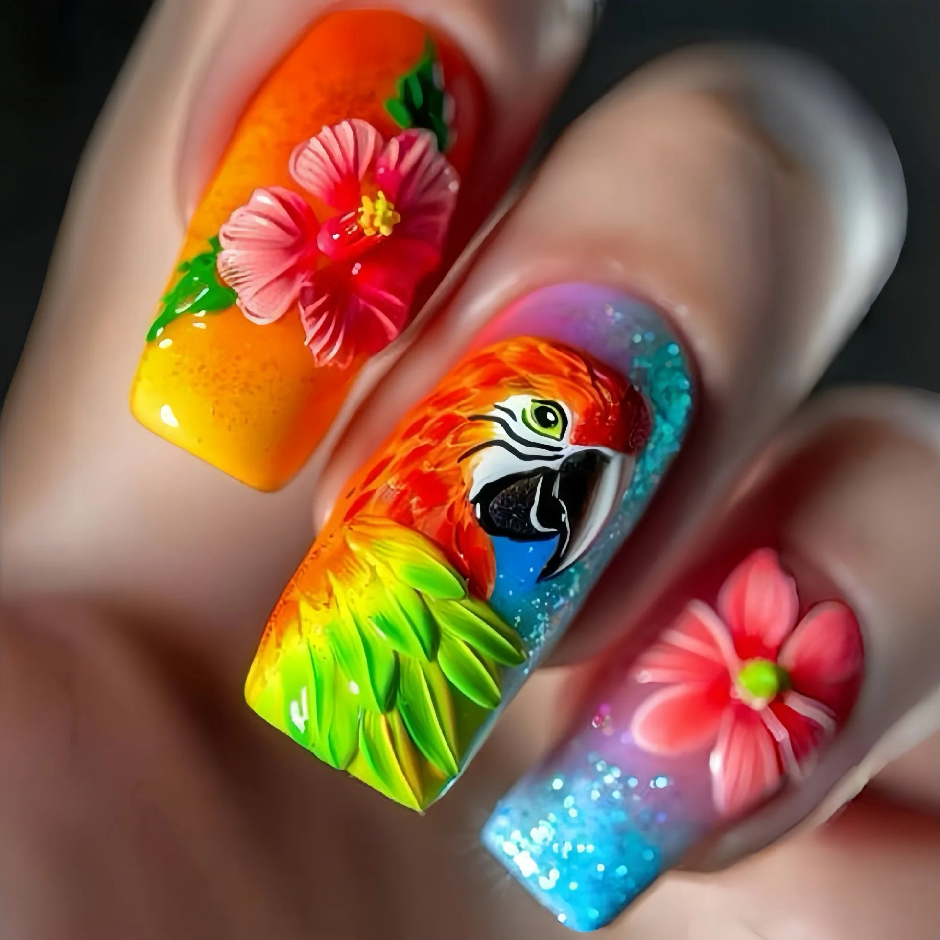 24pcs/set medium long fake nails fashion butterfly feather forest sea wave design gradient blue purple green press on false nail