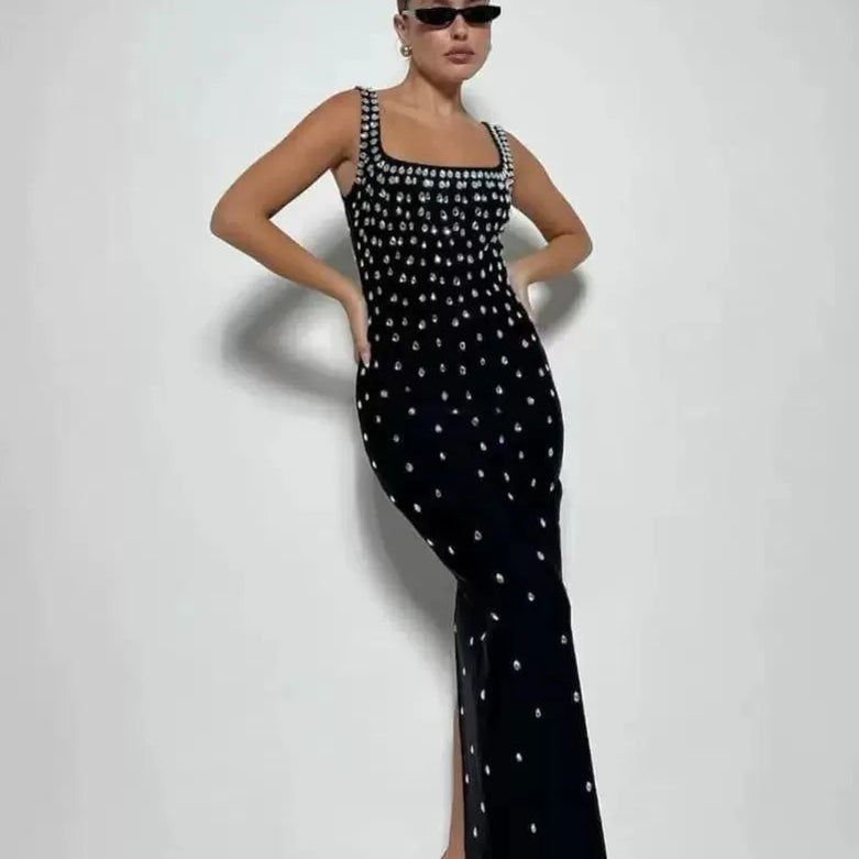 Luxury Diamonds Sexy Square Collar Package Hips Bandage Dress  Fashion Woman Evening dress Celebrity Cocktail Party Outfit