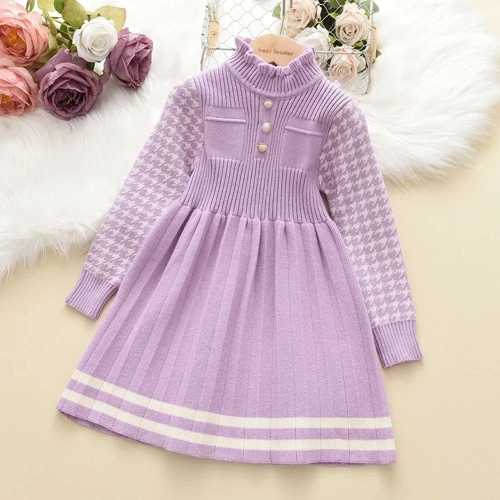 Autumn Winter Girls Dress Girls 4-8Y Kids Princess Party Sweater Knitted Dresses Christmas Costume Baby Girl Clothes AH9352F
