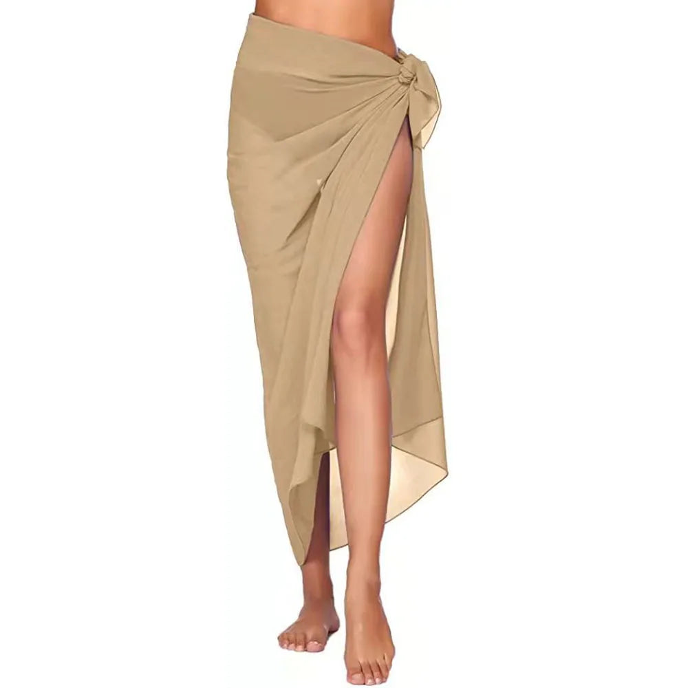 Womens Beach Long&Short Short Skirt Sarong Swimsuit Coverups Summer Bikini Wrap Sheer Scarf for Swimwear Cover-ups apricot -Long One Size