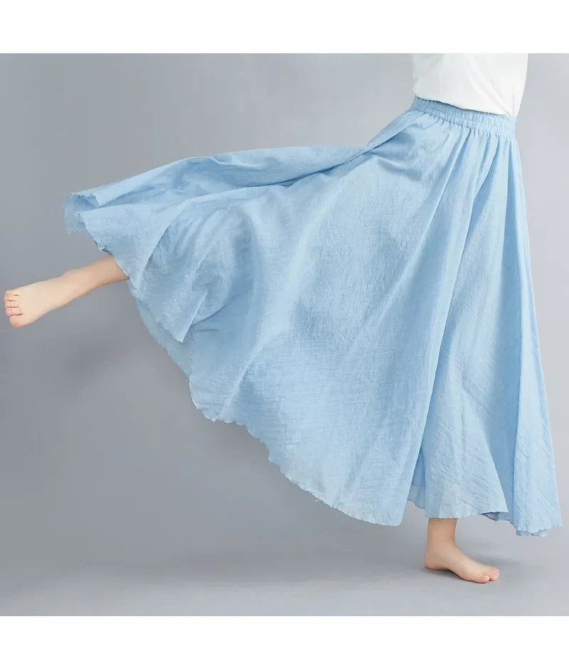 Fashion Cotton Linen Clothes Women Skirts Maxi Y2k Elegant Beach Saia Ropa Mujer Casual Vestido Boho Long Skirt Faldas Harajuku sky blue
