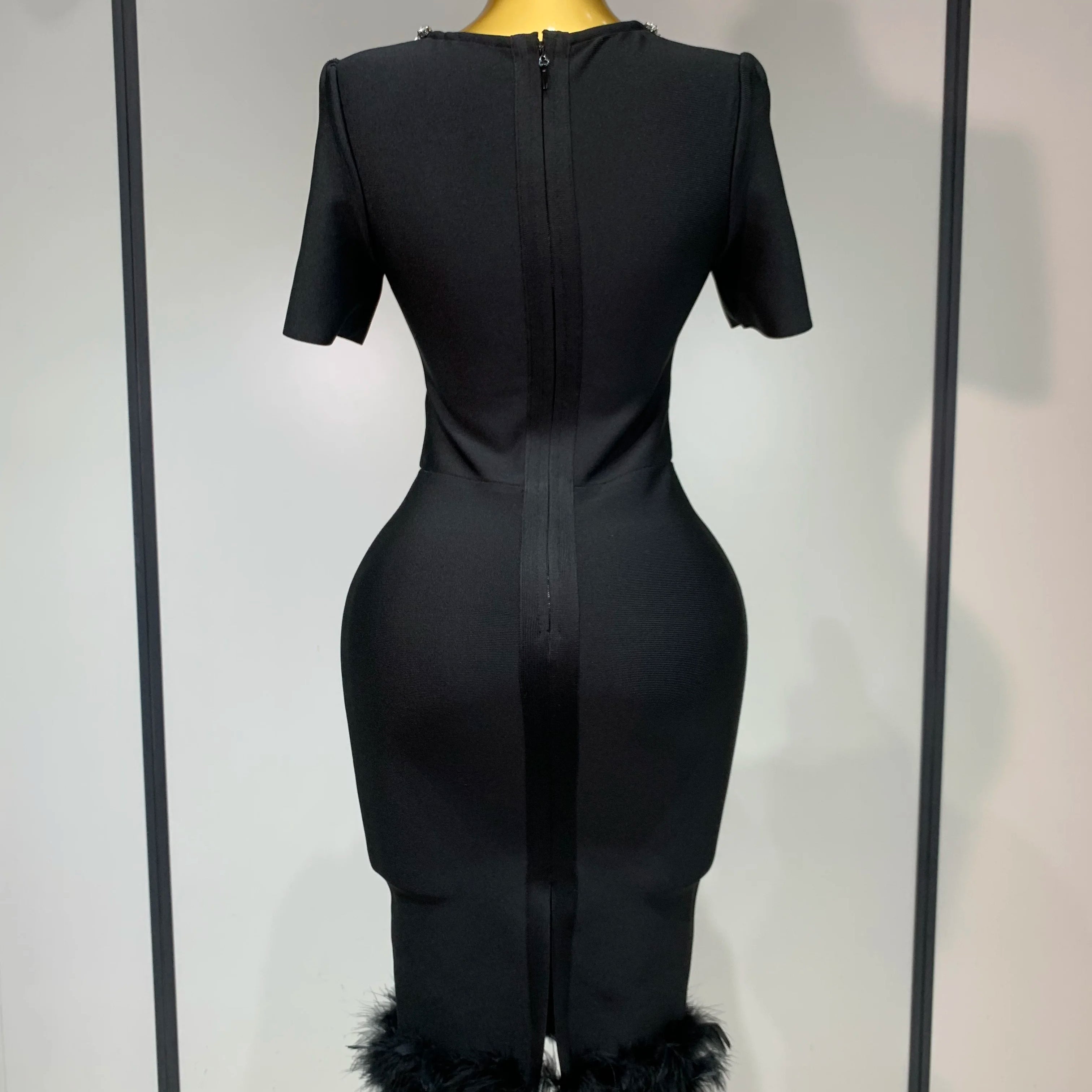 Women Sexy Luxury Rhinestone Short Sleeve Bodycon Dress 2025 Party Evening Celebrate Birthday Black Bandage Club Prom Gown