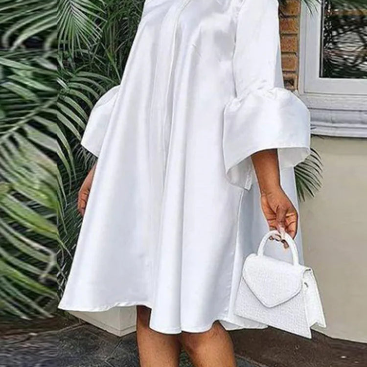 Women Loose Shirt Dress Puff Sleeves White Dresses Summer Autumn Fashion Casual Classy Holiday Robes Large Size 3XL Tunic 2023 WHITE