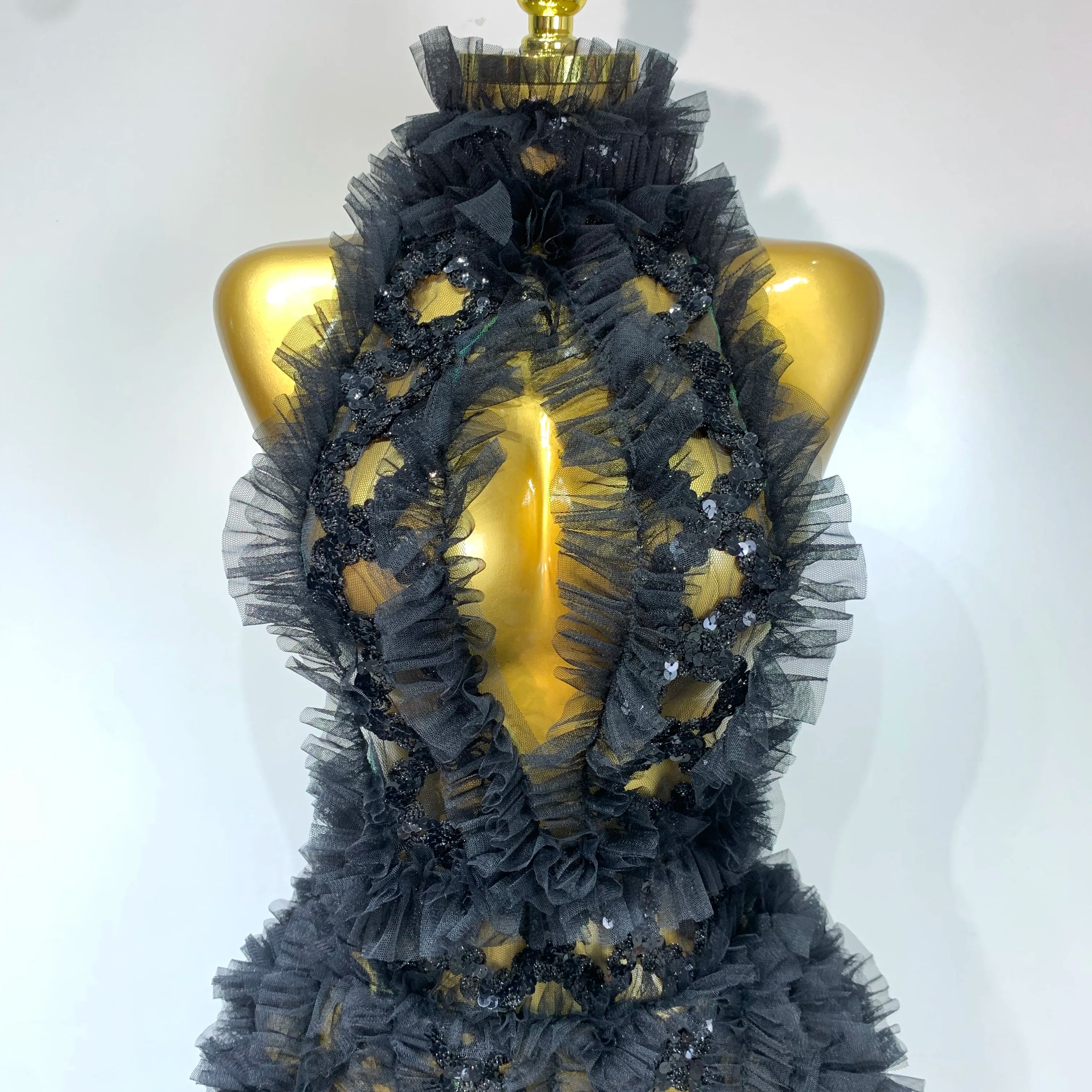 Vestido transparente com lantejoulas de malha preta, sexy, frente única, festa noturna, baile, boate, cantor, traje para performance no palco, 2025