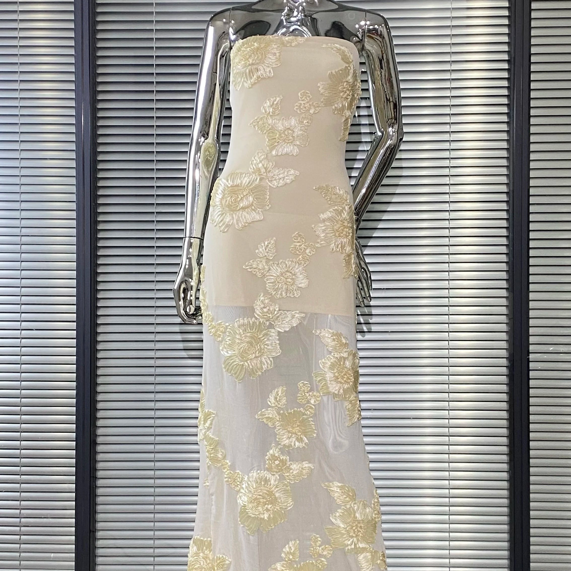 White Moth Orchids One Shoulder Yellow Green Ankle Length Bandage Dress Celebrity Party Evening Dress Woman Voaction Outfit