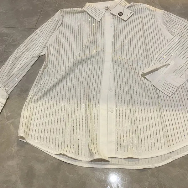 drill POLO collar shirt loose casual blouse ladies temperament elegant top