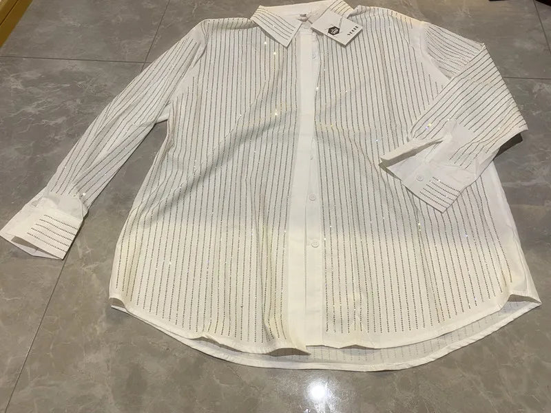 drill POLO collar shirt loose casual blouse ladies temperament elegant top