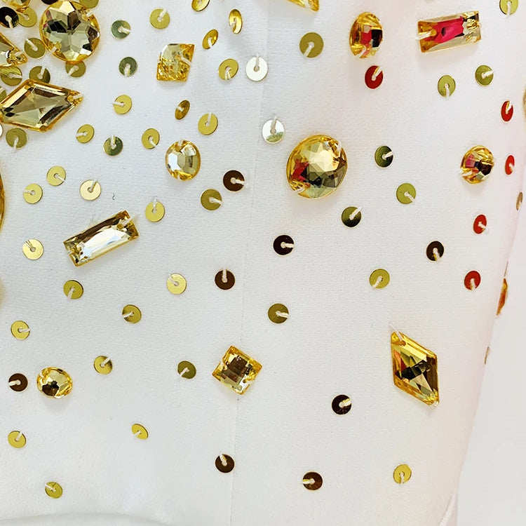 HIGH STREET est Fashion Summer 2024 Designer Women Spaghetti Strap Stunning Strass Stone Didmonds Beading Straight Jumpsuit