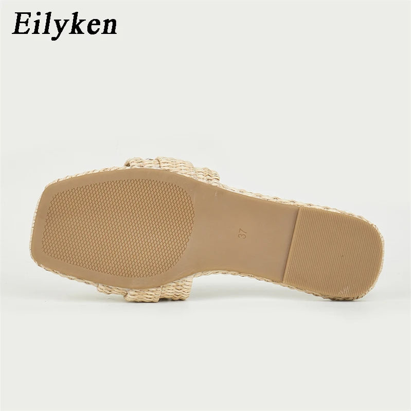 Eilyken Verão Glitter Strass Chinelos Femininos Brilhante Diamante Flat Bottom Cane Cristal Sandálias Praia Slides Sapatos Zapatos muje