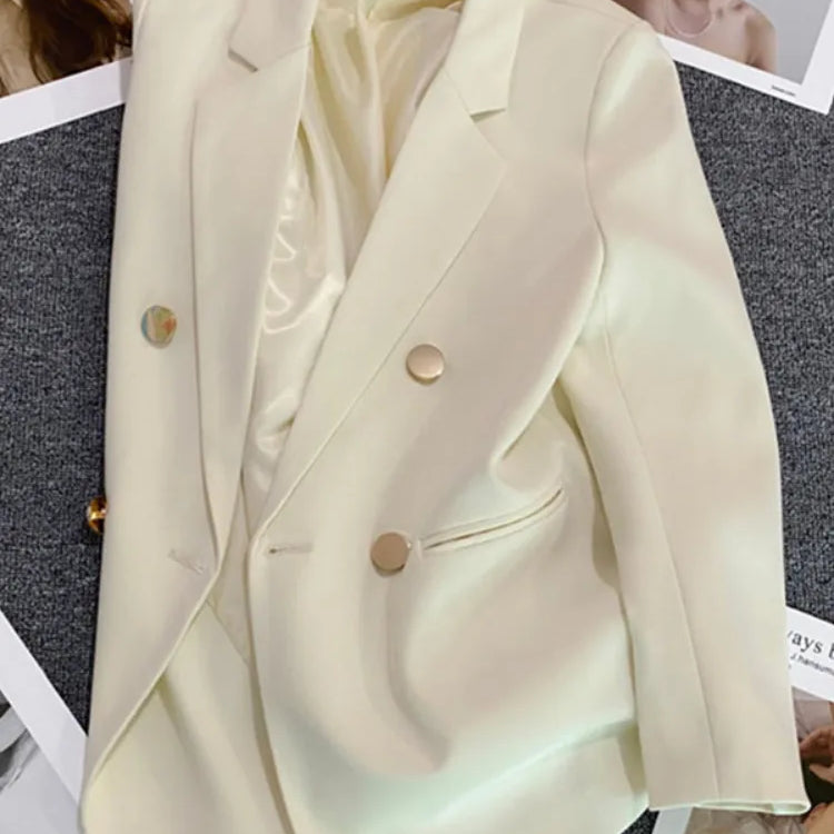 Women's Suit Coat Elegant Sports Casual Blazer Korean Fashion Luxury Jacket Spring Autumn Solid Color Ladies Clothing Off-White