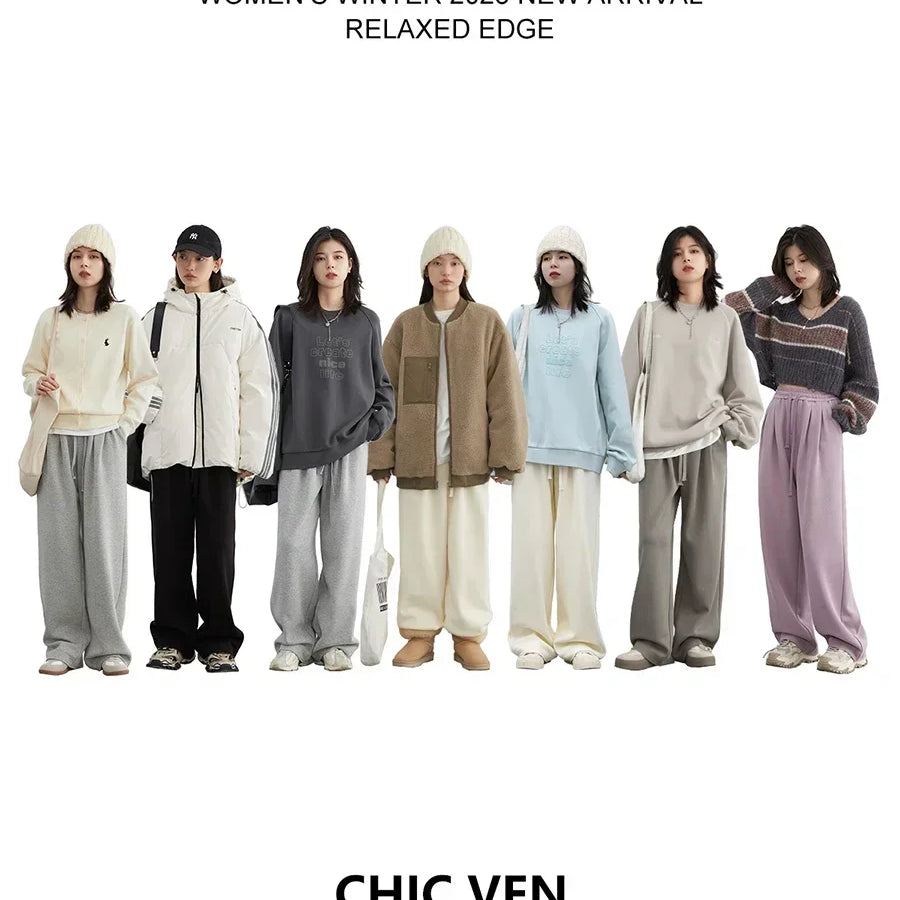 Women's Pant Streetwear Solid Loose Drawstring Sports Casual Trousers High Waisted Pants Autumn Winter