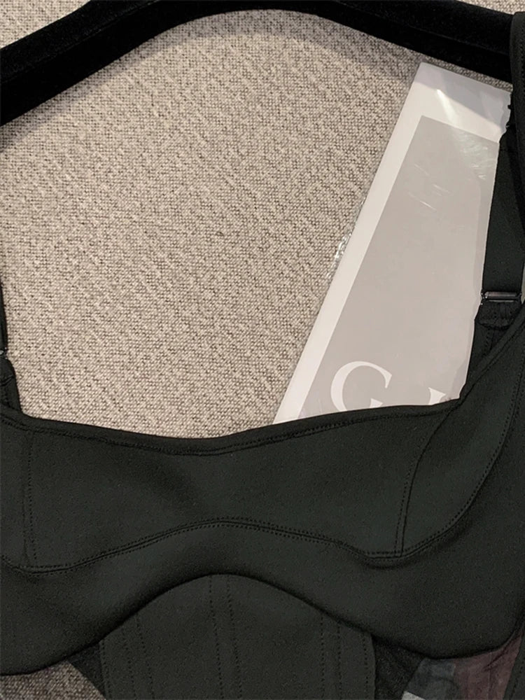 DEAT Summer New Sexy Hollow Out Mesh Patchwork Slim Suspend Women's Backless Black Color Sleeveless Tops Female 11XX3975