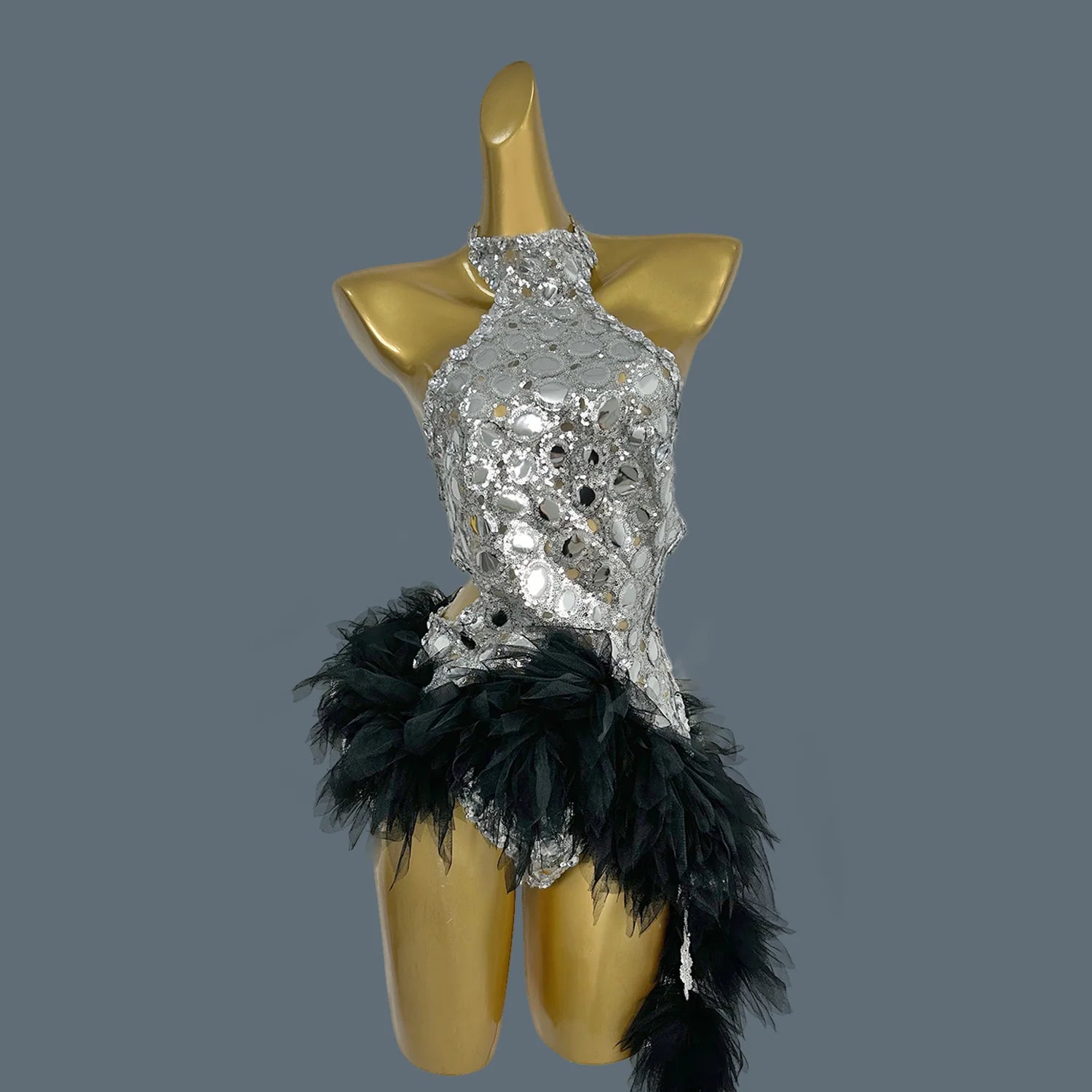 Glitter Yellow Sequin Bodysuit Women Sexy Party Birthday Prom Outfits Nightclub Bar Pole Dancing Drag Queen Costume Yuanjing