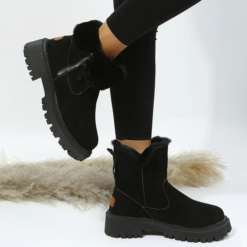 Snow Boots Women Winter Warm Fashion Designer Platform Boots Non-slip Short Plush Flats Suede Shoes Mujer