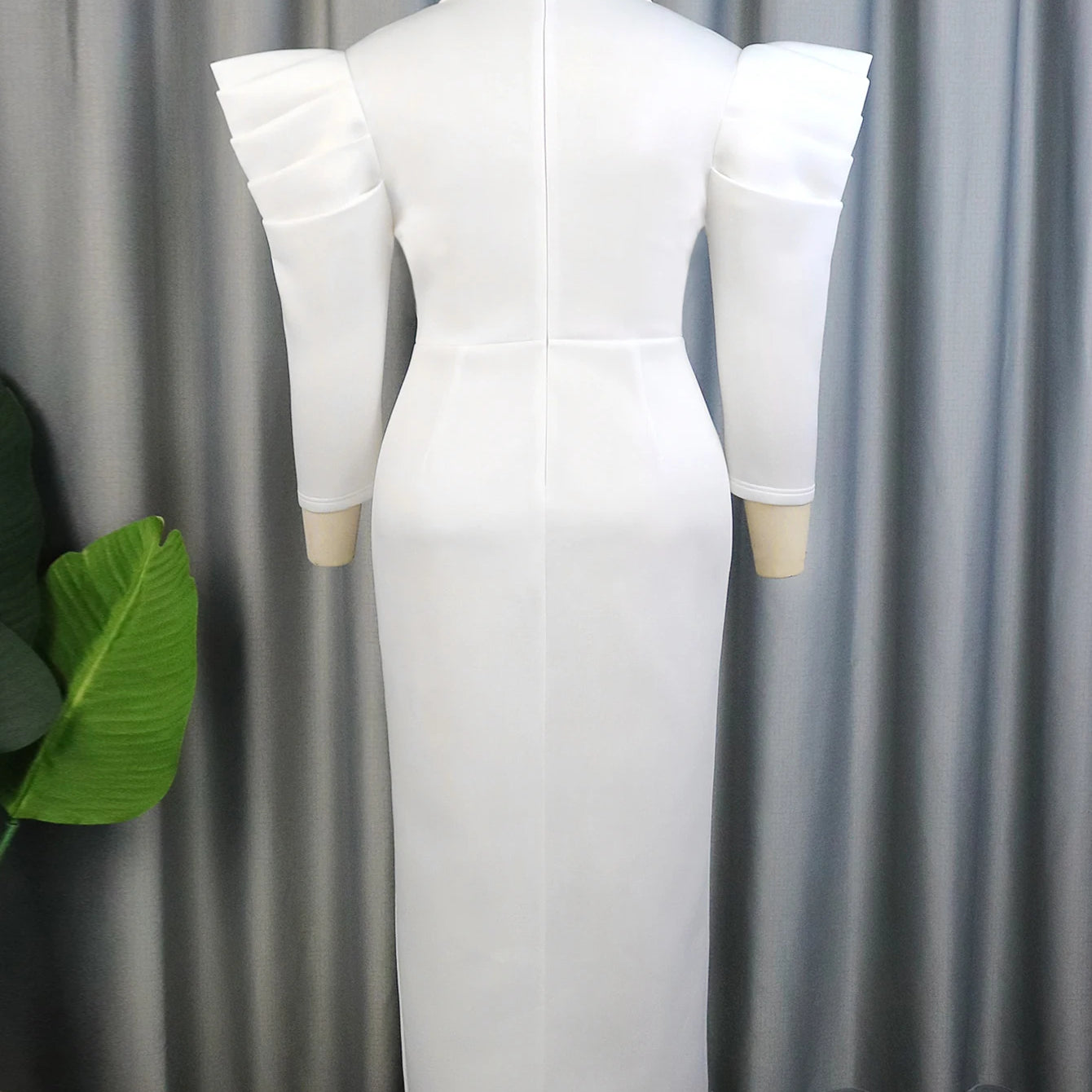 Plus Size White Dresses for Women 4XL Notched Beading Puff Sleeve Bodycon Slit Ankle-Length Long Prom Cocktail Curvy Lady Gowns