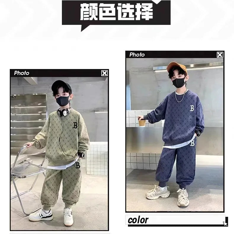 Children Loungewear Suits for Boys Round Neck Sweater and Pants 2Pcs Outfit Sets Junior Kids Letter Sports Clothes Tracksuit