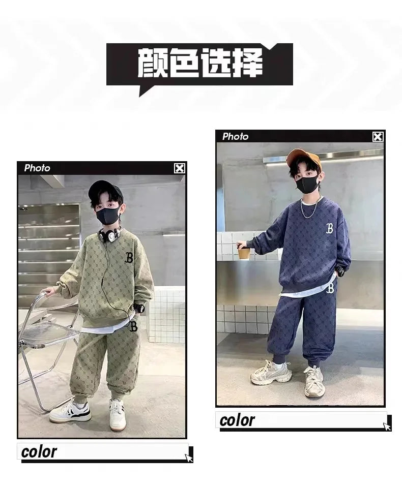 Children Loungewear Suits for Boys Round Neck Sweater and Pants 2Pcs Outfit Sets Junior Kids Letter Sports Clothes Tracksuit
