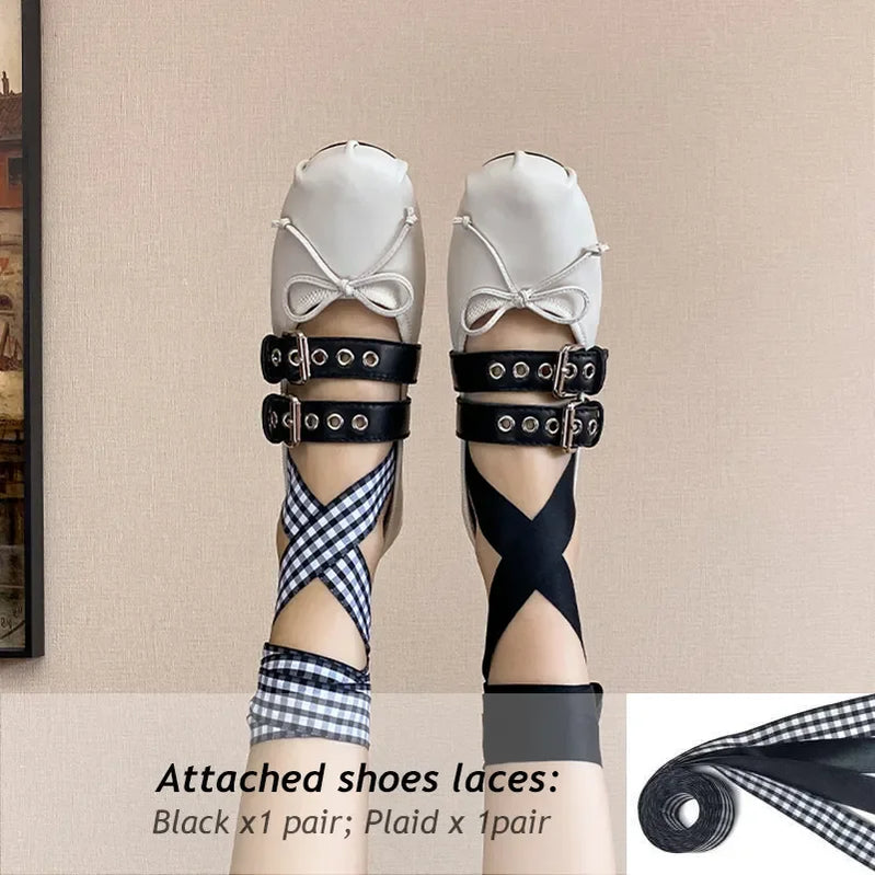 Luxury Brand Designer Ankle Strap Ballet Flats Buckles Silk Ballerina Shoes Woman Cross Strappy Satin Bowknot Mary Janes White Leather Flats