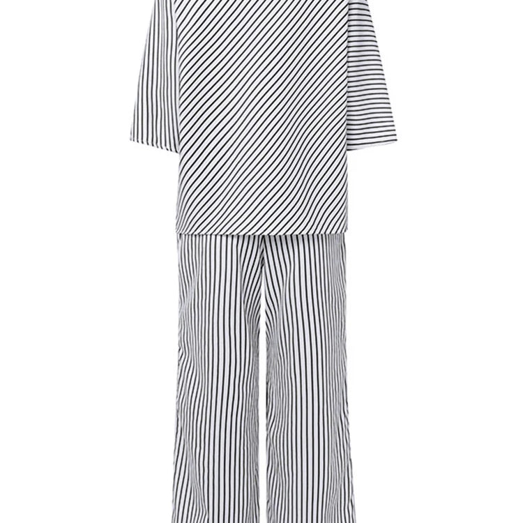 VONDA Plus Size Women Matching Sets 2025 Elegant Off Shoulder Pant Sets Printed Striped Trousers Suits Tops and Wide Leg Pants