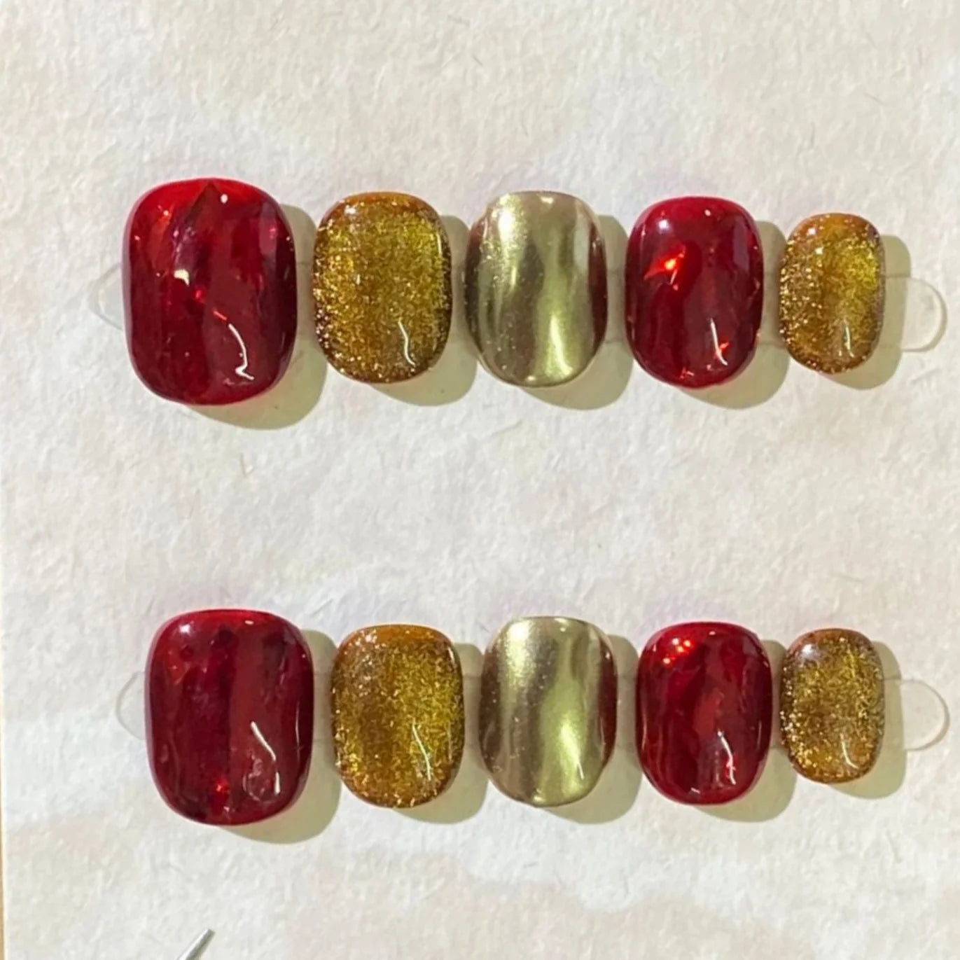 10pcs Brown Cat's Eye False Nails Sets Autumn Short Square Round Handmade Press on Nails Art Glitter Fake Nail Wearable Manicure