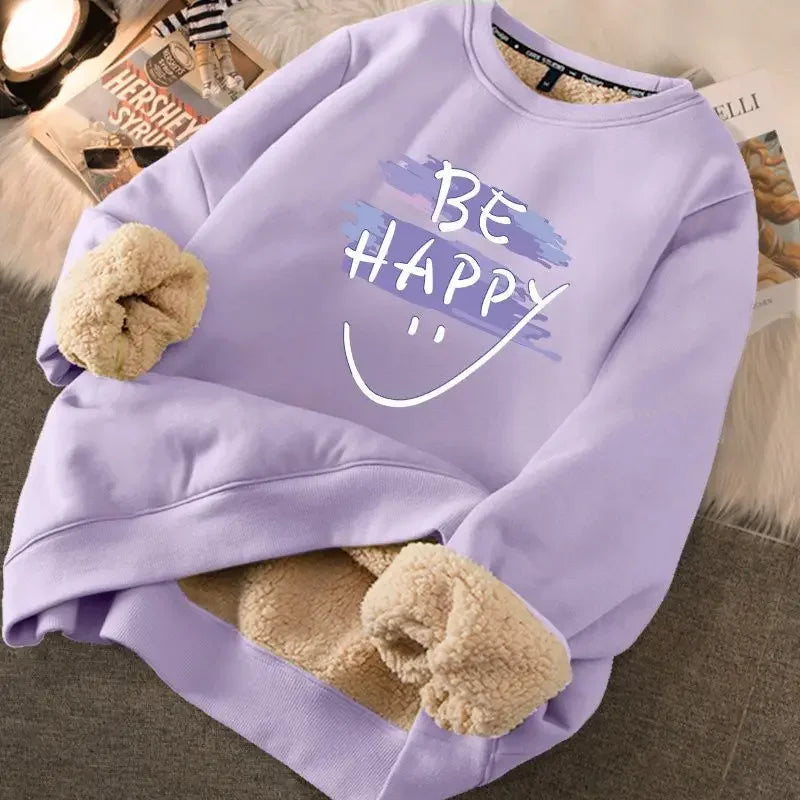 FIGOHR Cute Fleece Warm Hoodies Women Rabbit Thicken Thermal Sweatshirts Printed Loose Sweatshirts for Autumn/Winter PURPLE
