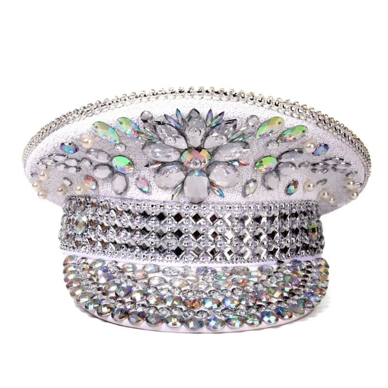 Rhinestones Bridal Hat for Wedding Glittering Fedora Sequin Hat Novelty-Party Hat Holiday Captain Hat for Bridal Shower 58 62cm