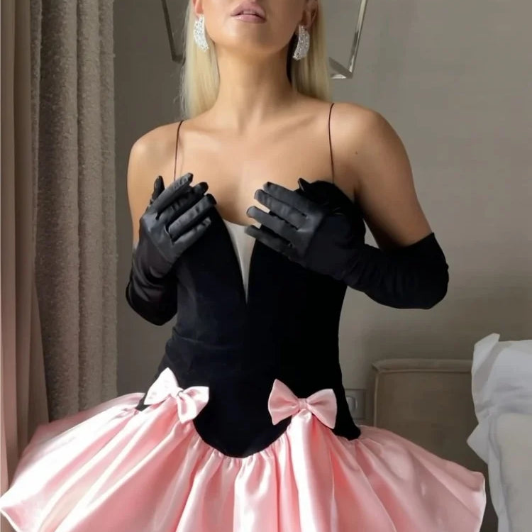 Summer Women Sexy Strap V-Neck Ball Gown Mini Dress Celebrate Fashion Birthday Party Cute Girls' Date Dress