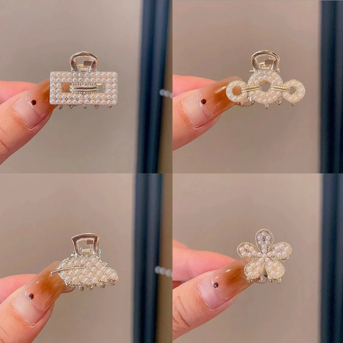 Mini Pearl Hair Claws Clips for Women Elegant Rhinestone Headwear Hairpins Hair Crab Barrettes Hair Accessories for Women 4pcs 2 One Size