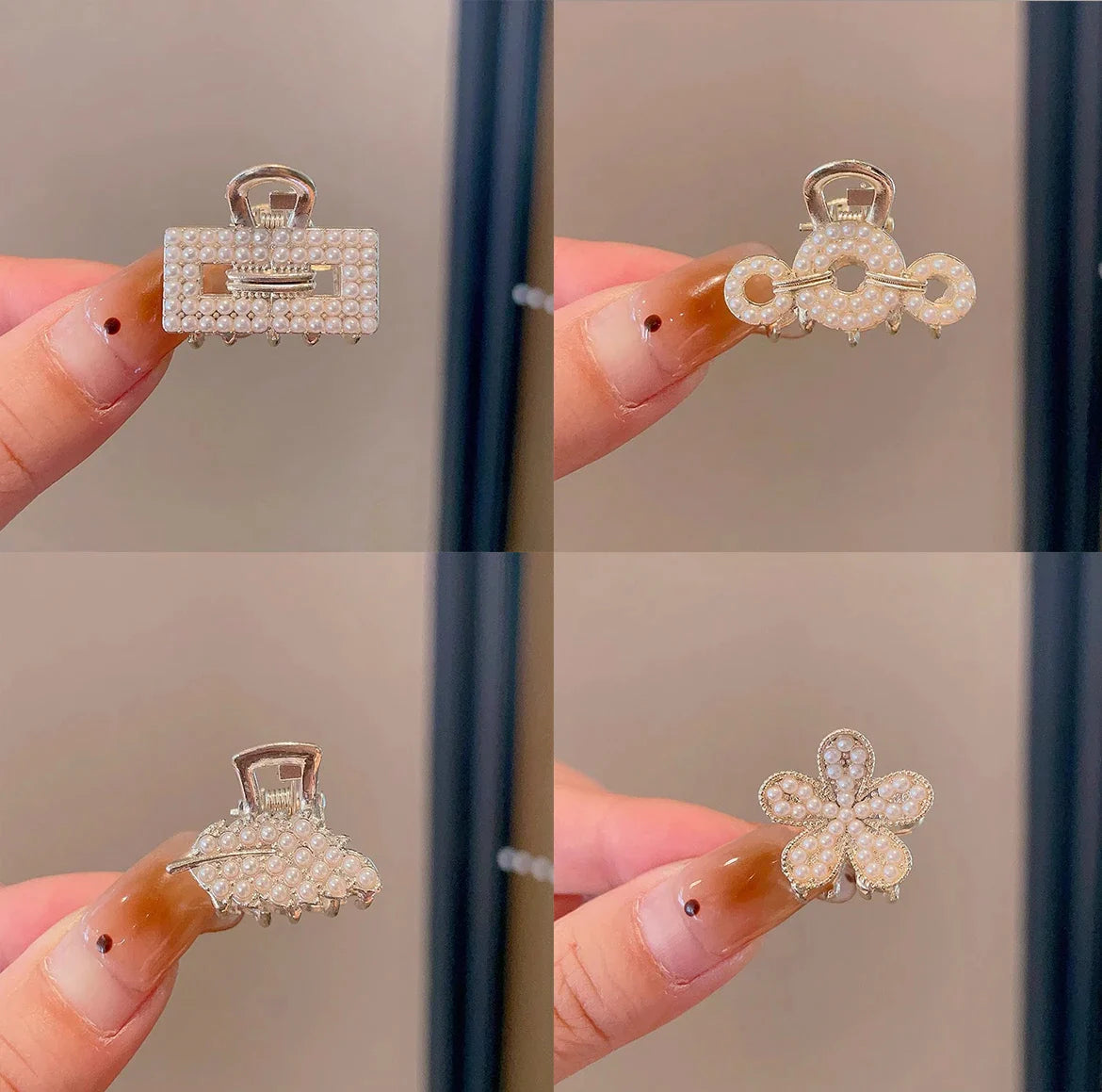 Mini Pearl Hair Claws Clips for Women Elegant Rhinestone Headwear Hairpins Hair Crab Barrettes Hair Accessories for Women 4pcs 2 One Size