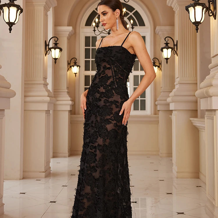 Formal Occasion Dresses Maxi Black Appliques Dresses for Dancing Parties Long Elegant and Beautiful Women Dress