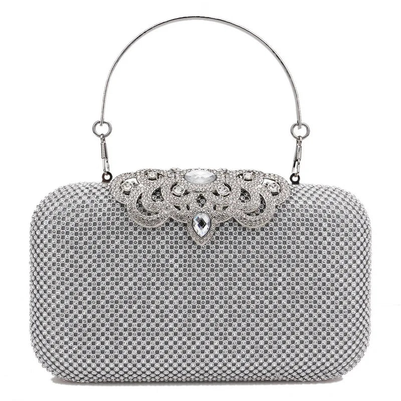 Rhinestones Women Bags Hollow Out Style Fashion Evening Bags Chain Shoulder Handbags Party Wedding Day Clutch Purse YM3213silver