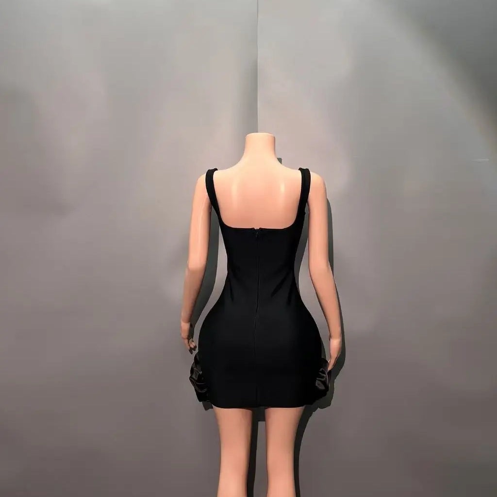 Women Sleevelss Sexy Square Collar Beading Bodycon Mini Bandage Dress Celebrate Nightclub Party Birthday Outfit