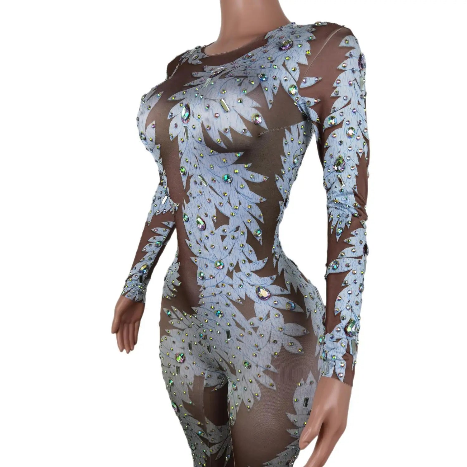 Fashion Printed Acrobatics Leotard Nightclub Pole Dance Clothes Stones Rave Outfit Festival Women Jumpsuit Stage Costume Baiyezi