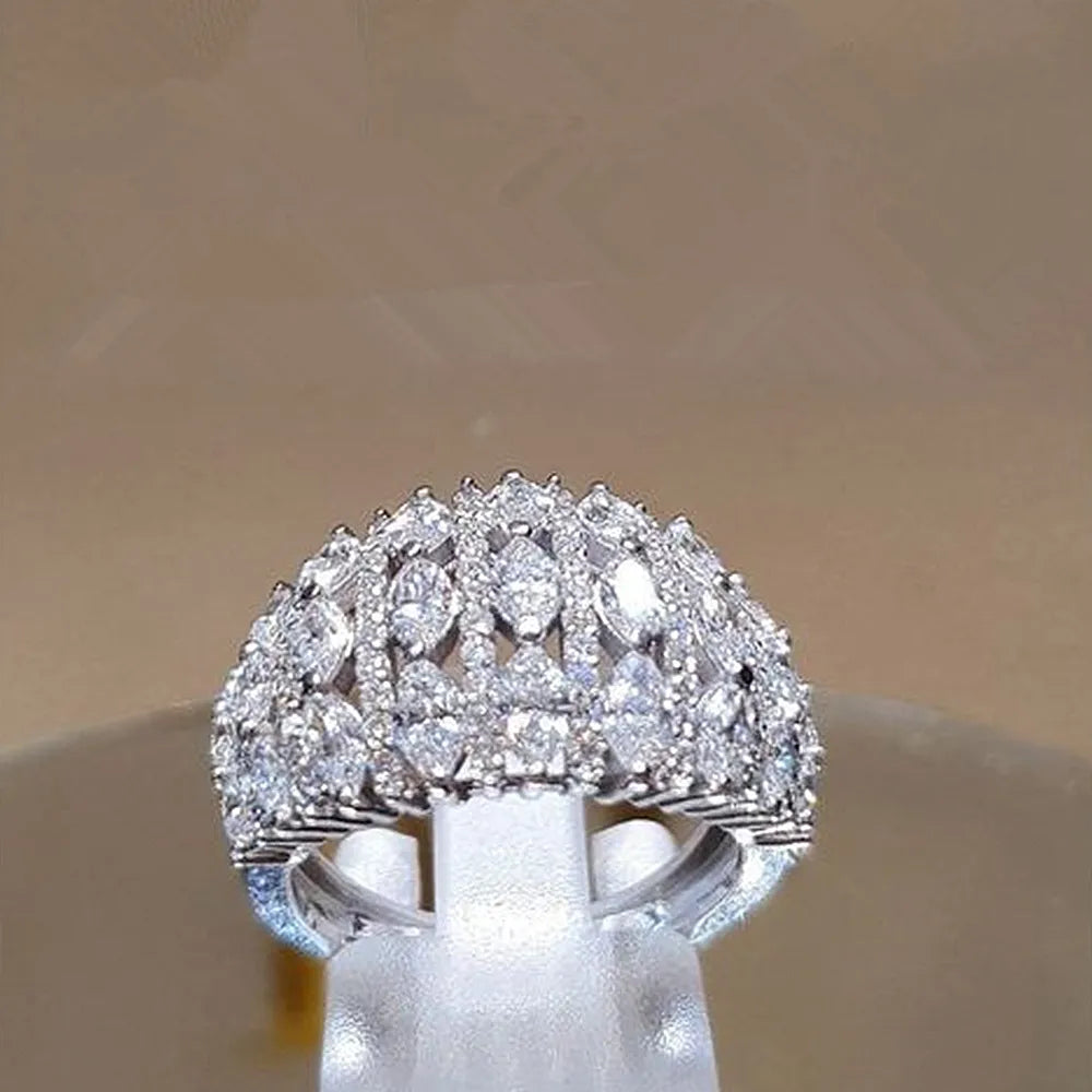 Full Bling Iced Out CZ Rings for Women Wide Band Luxury Bridal Wedding Ceremony Party Finger-ring New Trendy Jewelry