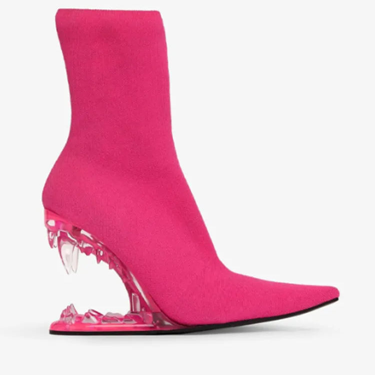 European and American New Knee-length Thigh Women's Boots Fashion Pointed Side Zipper Teeth High Heels Show Patent Leather Boots Rose knit