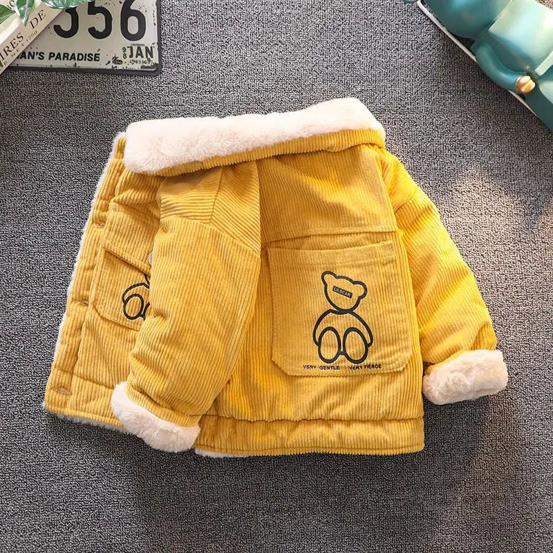 Autumn Winter Kids Thicken Plush Jackets Coat Cotton Padded Clothes Infant Warm Corduroy Outerwear Toddler Thick Clothes A-2