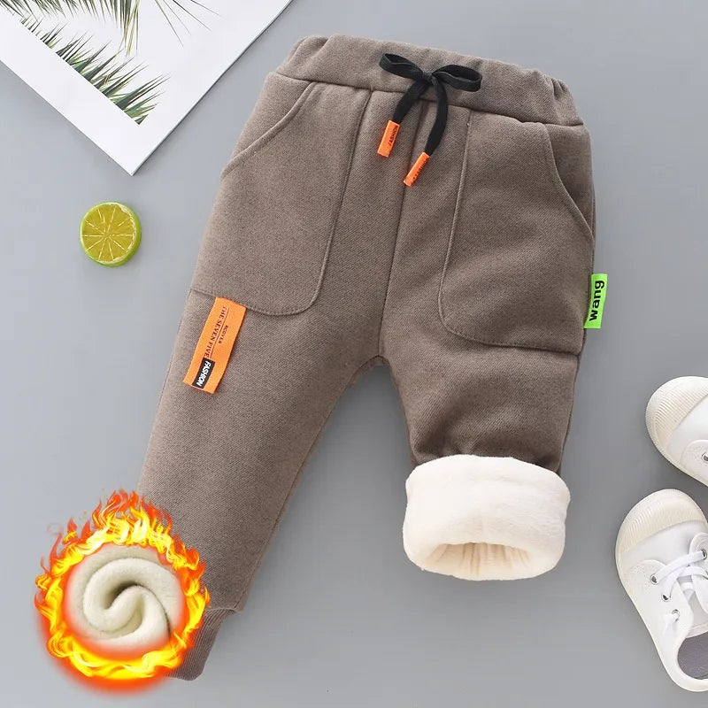 Winter Kid Thick Fleece Trousers Autumn 0-6Y Children Straight Warm Sports Pant Baby Girl Elastic Waist Jogger Sweatpant for Boy Children Thick Pants